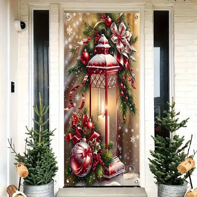 TEMU 1pc Christmas Festive Door Curtain Decoration, Polyester Fabric Hanging Banner, No Electricity Needed, Indoor Special Event And Holiday Party Backdrop Curtain