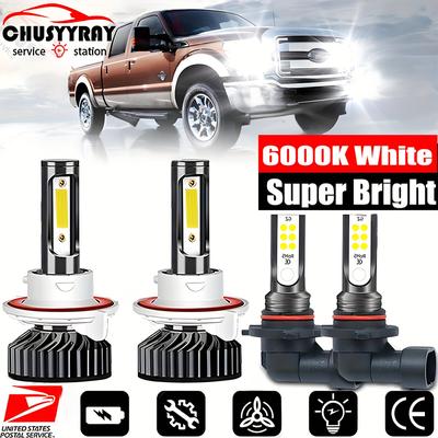 TEMU Led Headlight+fog Light Bulbs Kit 9008 9006 F150 F250 2005-2013 6000k 28000lm , Pack Of 4