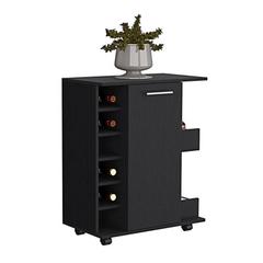 Latitude Run® 4-Wheel Bar Cart Cabinet For Kitchen Or Living Room in Black | 32.32" H X 14.76" W X 25.82" D | Wayfair