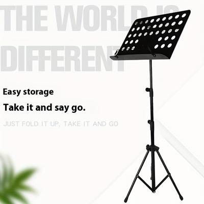 TEMU Alloy Music Stand With Adjustable Height, Folding Design, Metal Construction, Portable Sheet Music Holder For Guitar, Violin, And Other Instruments