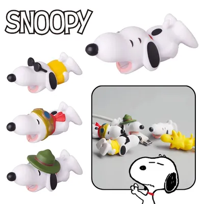 Snoopy Cable Sleeve with Cable Bite Protector Cute Cartoon Dog TPU Soft Protective Data for Apple IPhone USB Charger Cable Cord