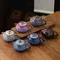 Household Porcelain Kung Fu Tea Set, Flambe, Temmoku Glaze, Gentiana Pot, Jianzhan Teapot, Traditional Porcelain,Overglaze color