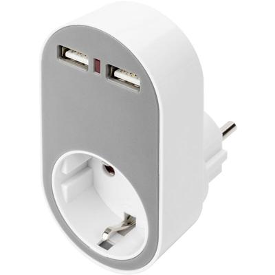 Adapter Steckdose Ausgangsstrom (max.) 2400 mA usb, Schutzkontakt-Steckdose Anzahl Ausgäng - Digitus