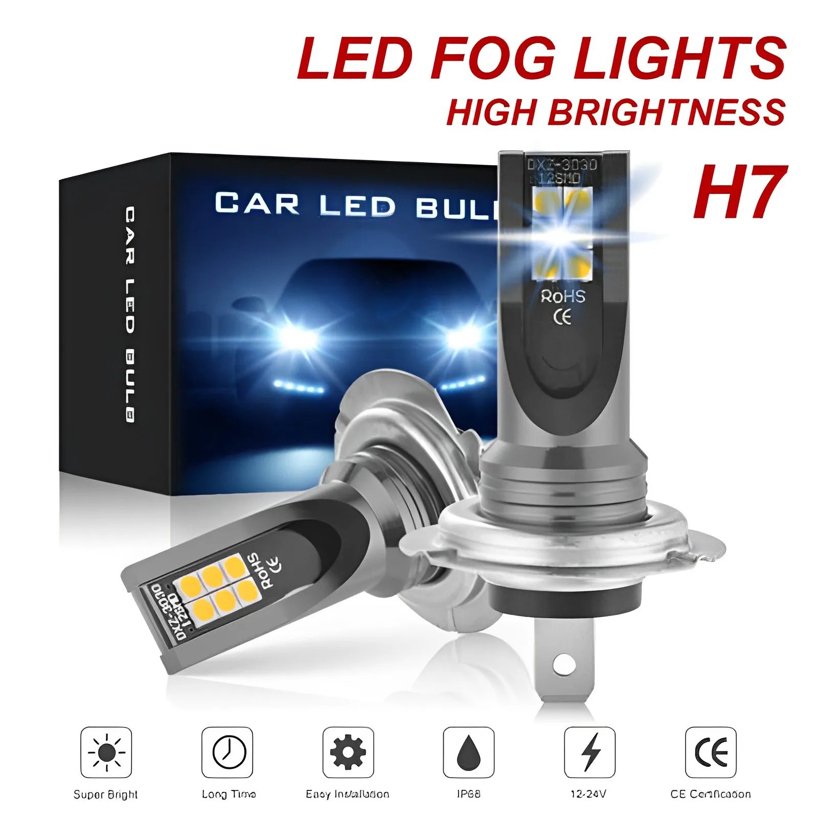 Kit lampadine per fari H7 Lampadine fendinebbia per auto Fascio alto e basso 110w Super-luminoso 6000k Bianco Lampada da corsa per guida per auto Luce a LED 12V 24V