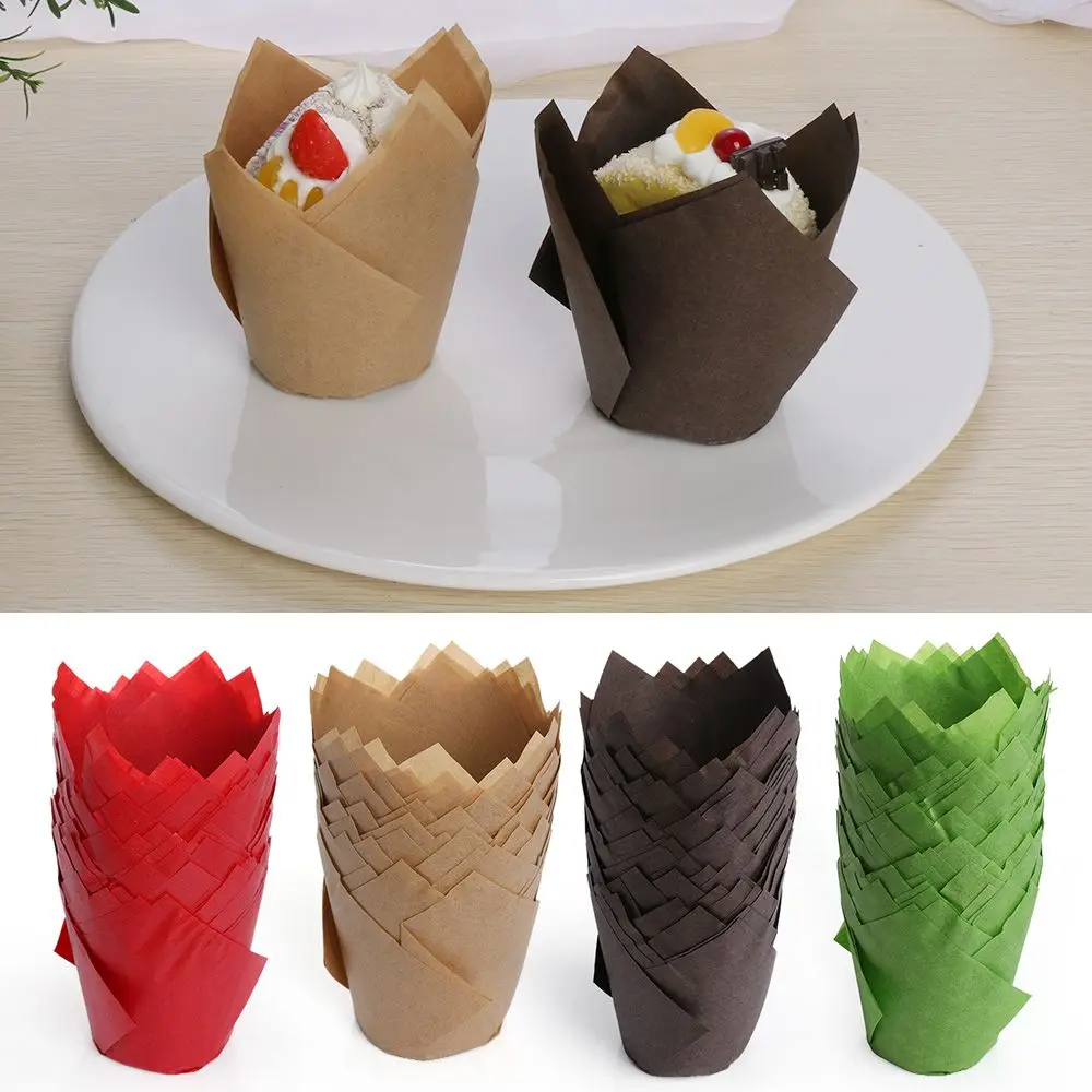 50 Stück Papier kuchen Dekoration Werkzeuge Form Tulpe Blume Schokolade Cupcake Wrapper Backen Muffin Papier Liner Halter Einweg Image