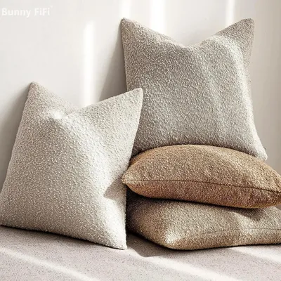 Solider Boucle-Kissenbezug, elfenbeingrau, kamelfarben, bauschig, weiches Design, Kissenbezug mit Textur, Couch-Kissenbezug, gemütlich, 45,7 x 45,7 cm, 45 x 45 cm Image