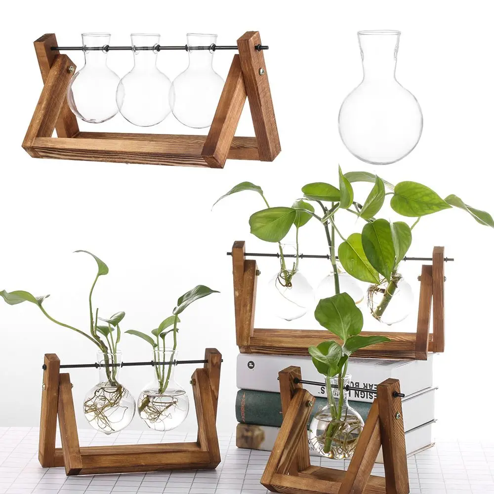 Hydro po nische Pflanzen vasen Glasvase Vintage Bonsai Blumentopf Terrarium Tischplatte Tablett Holzrahmen Wohnkultur Image
