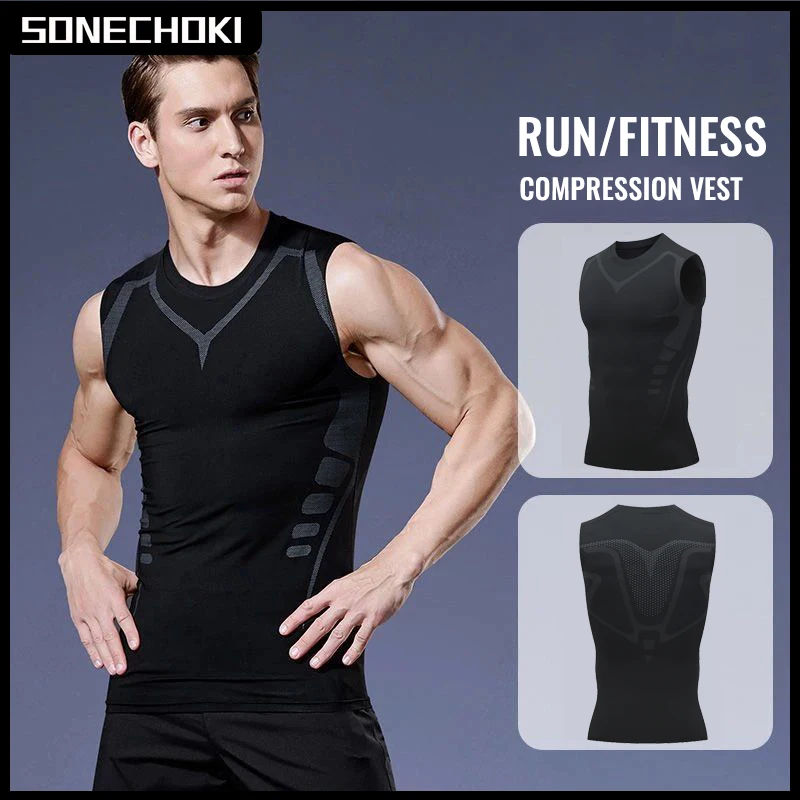 Kompression Tank Top Männer Gym Shirt Ärmel Quick Dry Druck Sportswear Männlichen Fitness Bodybuilding Weste Workout Muscle Top Image