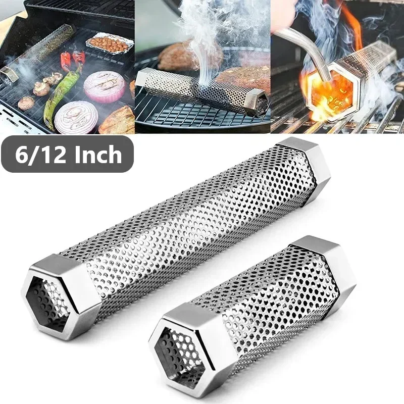 6/12 Zoll BBQ Edelstahl Smoker Grill Tube Perforierte Mesh Filter Gadget Pellet Smoking Generator Hexagon Spice Smoked Box