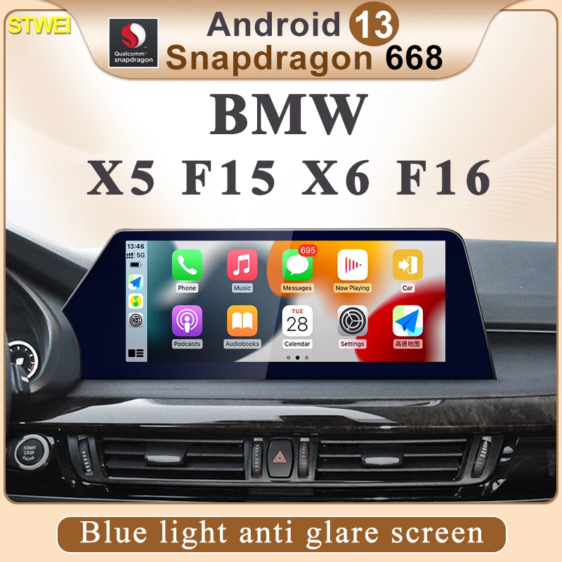 STWEI Android 13, neuer blauer Licht-Blendschutz-Blatt-Bildschirm, geeignet für BMW X5 F15 X6 F16 Wireless CarPlay AUTO Car Multimedia Image