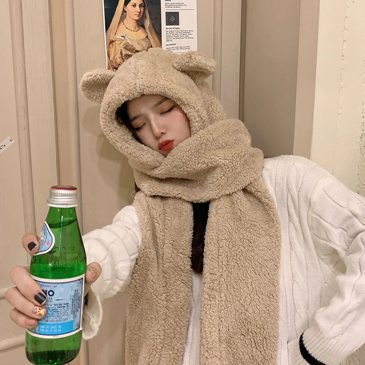 Kleiner Bären hut Kinder Winter niedlichen Winter Plüsch Schal Handschuh 3-teiliges Set mit Kapuze ein Gehörschutz, wind dicht und warm Image