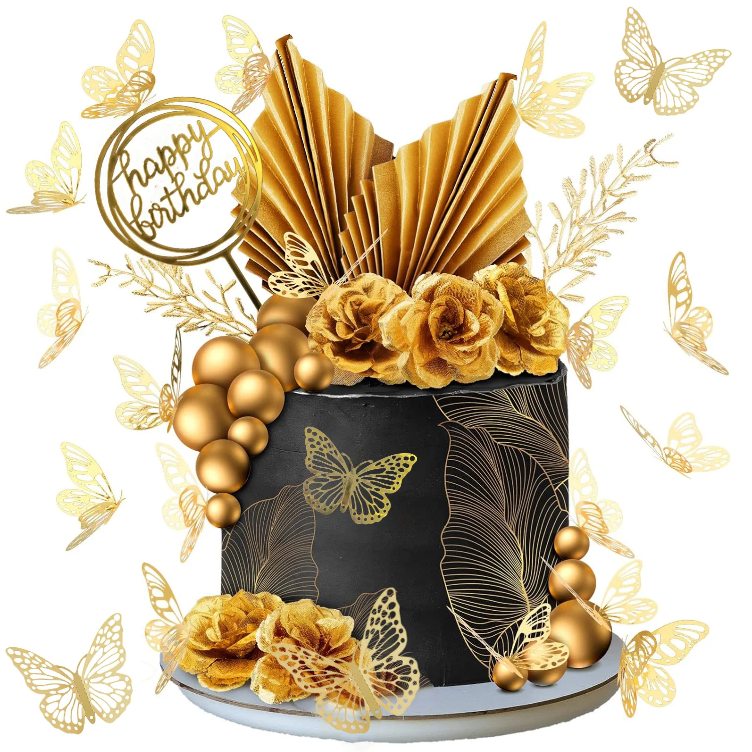53 Stück Blumen deckel für Kuchen Gold kugeln Dekorationen Boho Topper Schmetterling Geburtstag Hochzeit Baby party Party Dekoration Image