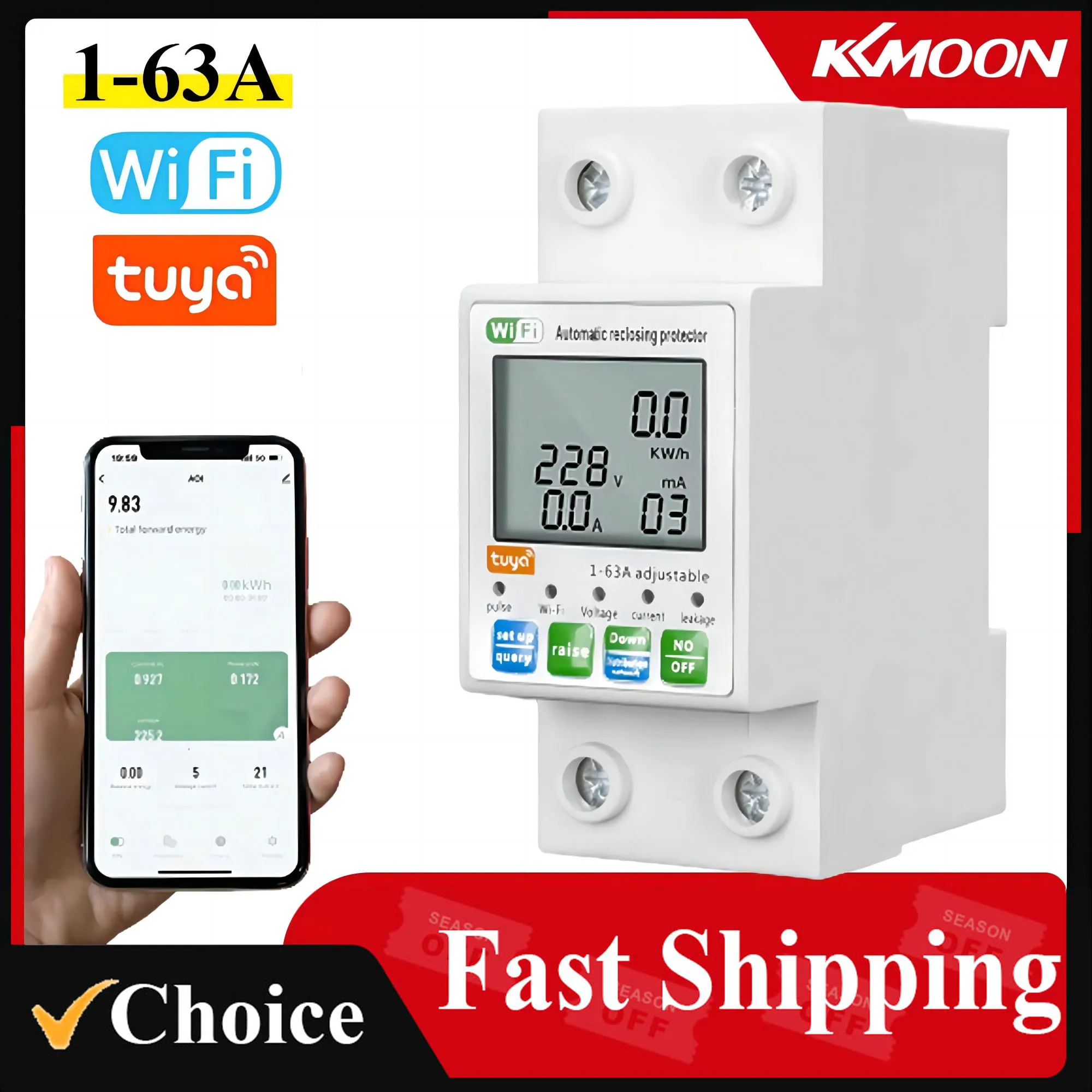 Tuya WiFi Smart Circuit Breaker 1-63A Intelligente Automatische Wiedereinschaltung Schutz Strom Spannung Überwachung Meter LCD Display Image