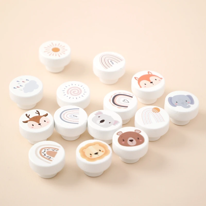 Türgriffe aus Holz, Kinderzimmer, Tierholz, Möbelgriffe für Schränke und Schubladen, Knöpfe, Küchenschrank, Kleiderschrankgriffe Image