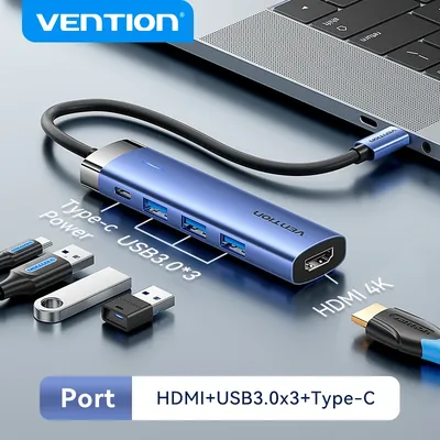 Vention USB C HUB Typ-C auf HDMI2.0 Adapter 4K30Hz USB 3.0 HUB PD100W Dock Splitter für MacBook iPad Image