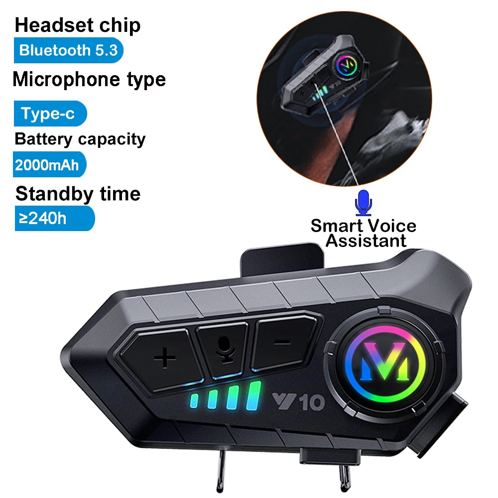 Bluetooth 5.3-Headset, kabelloser Helm, 2000 mAh, ultralanger Standby-Freisprecheinrichtung, wasserdichter MP3-Player, Lautsprecher, Motorrad-Telefon-Set