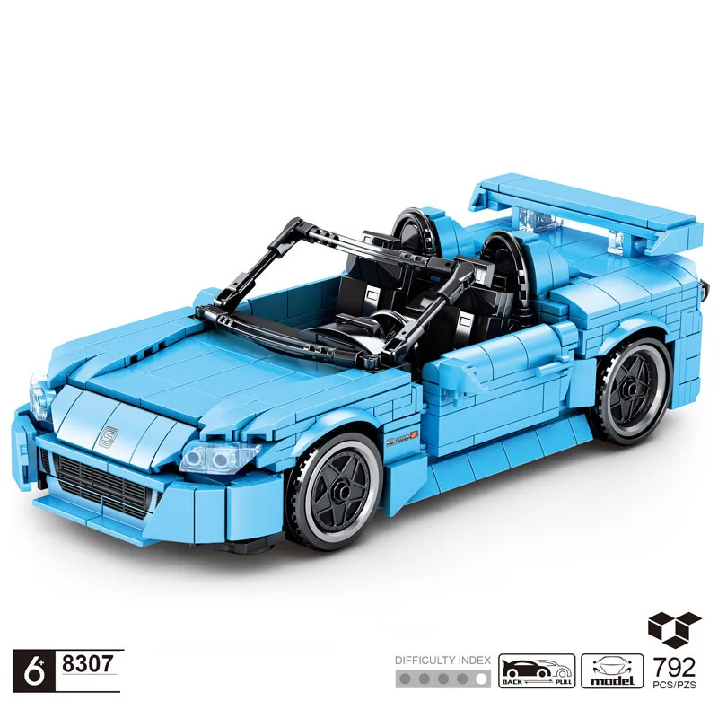 Technische Skala Japan Sportwagen Honda S2000 Baustein Roadster Modell Ziegel ziehen Fahrzeug Spielzeug Sammlung für Jungen Geschenk zurück Image