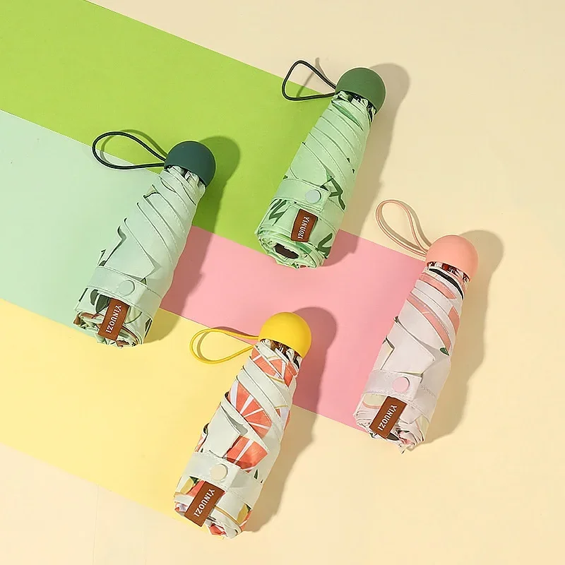 Sechs Knochen Kapsel Obst Vinyl Klare Falttasche UV-Schutz Mini Sonnenschutz Regenschirm Image