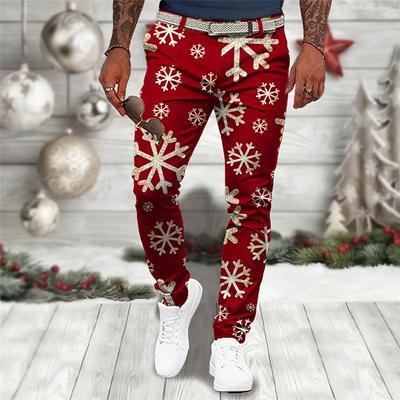 Christmas Men's Christmas Scene Printed Pants Snowflake Business Casual 3D Print Dress Trousers Outdoor Daily Wear Streetwear Polyester Wine Black Blue S M L Medium Waist Elasticity Pants