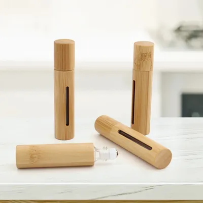 5PCS Bamboo Roller Bottles Empty Essential Oil Perfume Sample Bottles With Roller Metal /Glass Ball