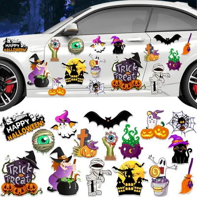16 Pcs Halloween Magnets Reflective Car Magnets Decorations，Halloween Refrigerator Magnetic Stickers