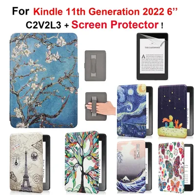 Leather Case for Kindle 11th Generation 2022 6 Inch C2V2L3 + Screen Protector Hand Strap Funda Ebook