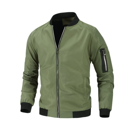 BXINGOHAI bomber jackets for men big and tall zip pockets jacket full zip solid Stand Collar jackets outdoor Baseball Uniform shirts Green XXXL
