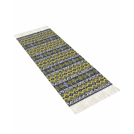 Yellow Aztec Hallway Runner Rug 2 x6 Laundry Room Washable Woven Cotton Area Rug Tassels Southwest Geometric Antique Oriental Stripes Non Slip Throw Rug Carpet for Hallways Bedroom Kitchen Bathroom