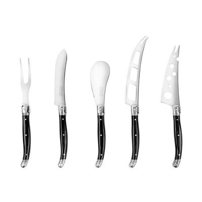 French Home Laguiole 5-Piece Artisan Cheese Knife Set with Black Pakkawood Handles