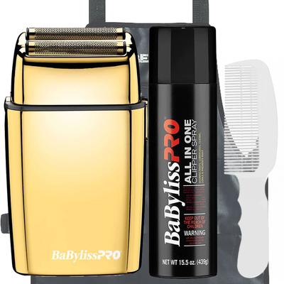 Babyliss Pro Foil FX02 FXFS2G Cord / Cordless Metal Double Foil Shaver + Barber Apron + Clipper Spray + Flat Top Comb