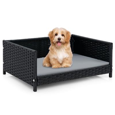 Gymax Rattan Dog Bed w/ Waterproof Soft Cushion Metal Frame for Medium