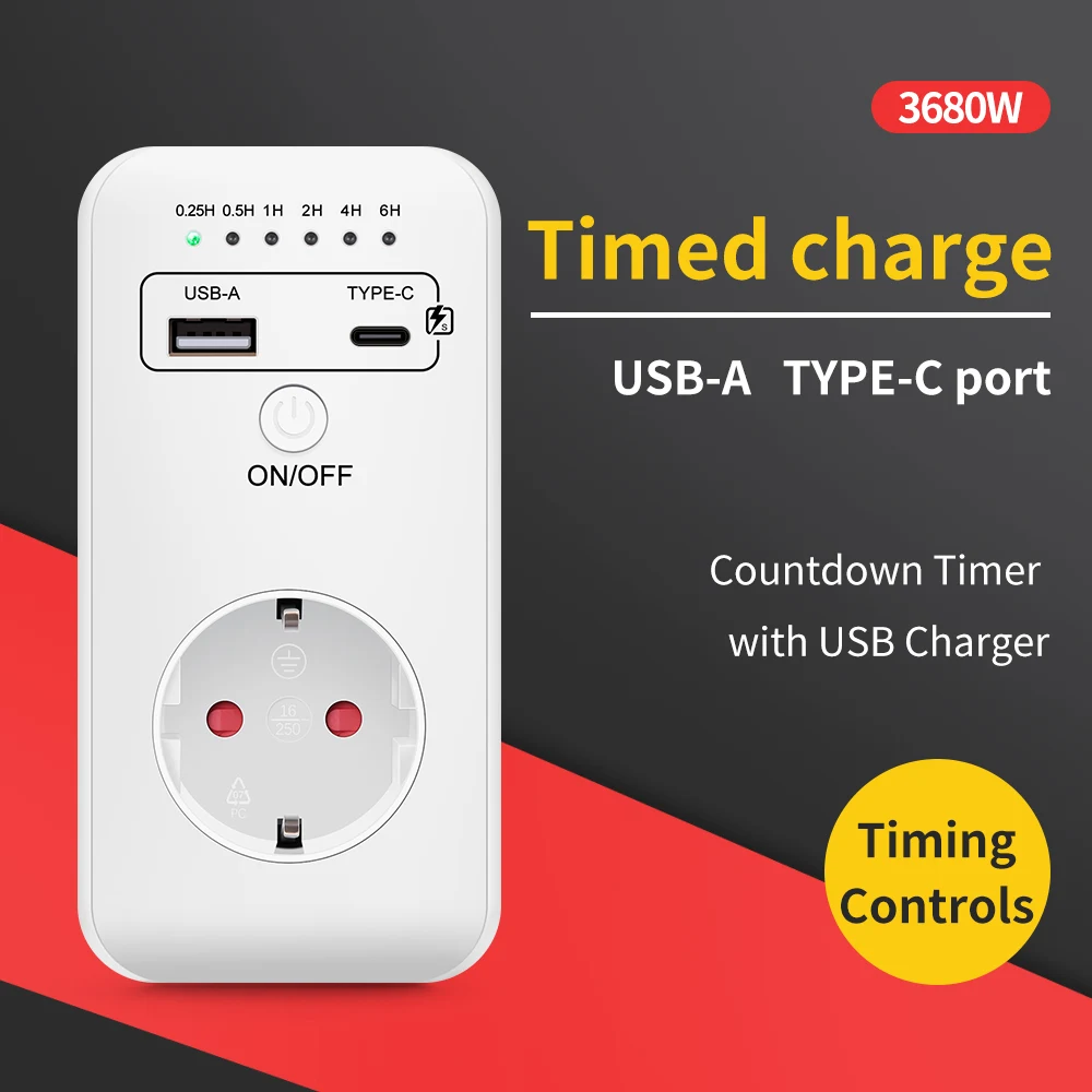 USB Typ C Timer Schalter Digital Countdown Lade Timing Steckdose EU Stecker Steckdose Küchengerät elektronische Zeit steuerung 16a Image