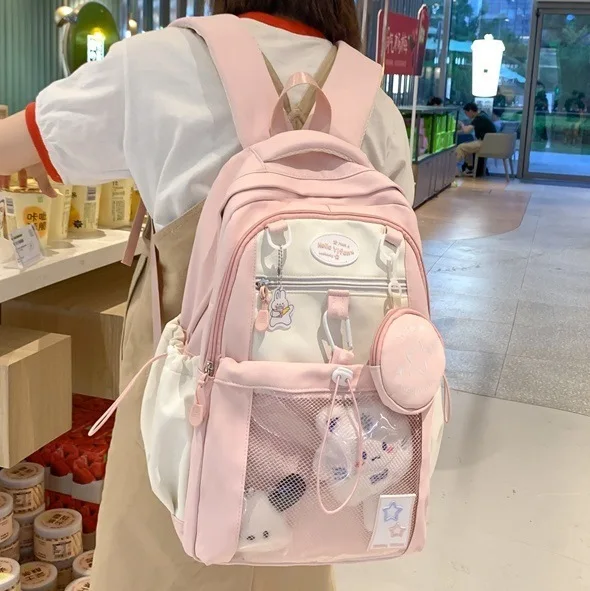 Sac à Dos d'École en Nylon Mignon pour Fille et Adolescente Cartable Multi-Poches Kawaii pour Livre et Ordinateur Portable