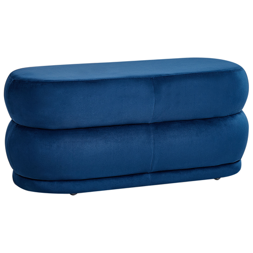 Bettbank Marineblau Stoffbezug Samt 90 cm Oval Glamourös Edel Elegant Sitzbank für Schlafzimmer Flur Diele Eingangsbereich