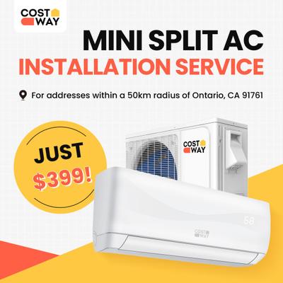 Costway $299/$399/$499 Mini Split Air Conditioner Installation Service for 9000/12000/18000/24000 BTU AC Blast-18000 BTU