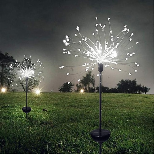 Luci da giardino all'aperto a forma di fuochi d'artificio solari per percorso 2x 1x luci LED a picchetto per decorazione paesaggistica di giardini e cortili 120LEDs Luce fatata per giardino strada