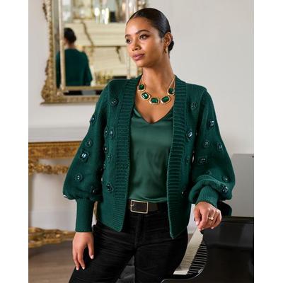 Boston Proper - Deep Emerald Green - Gem Embellished Cardigan - Large