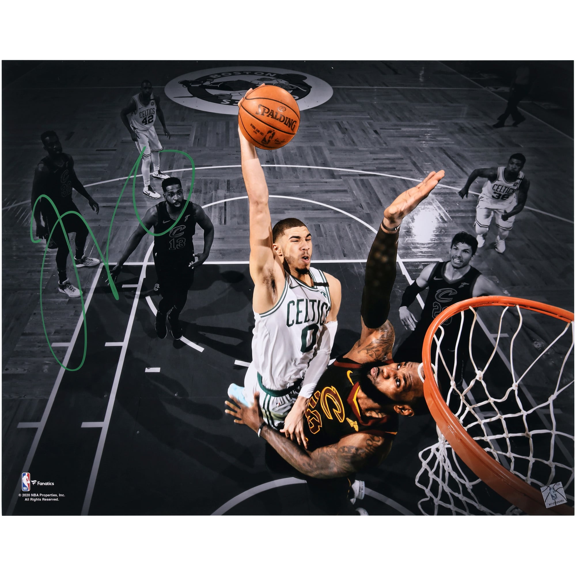 Boston Celtics: Autogrammfoto von Jayson Tatum, horizontal, 40,6 x 50,8 cm, Spotlight Dunk Versus Lebron