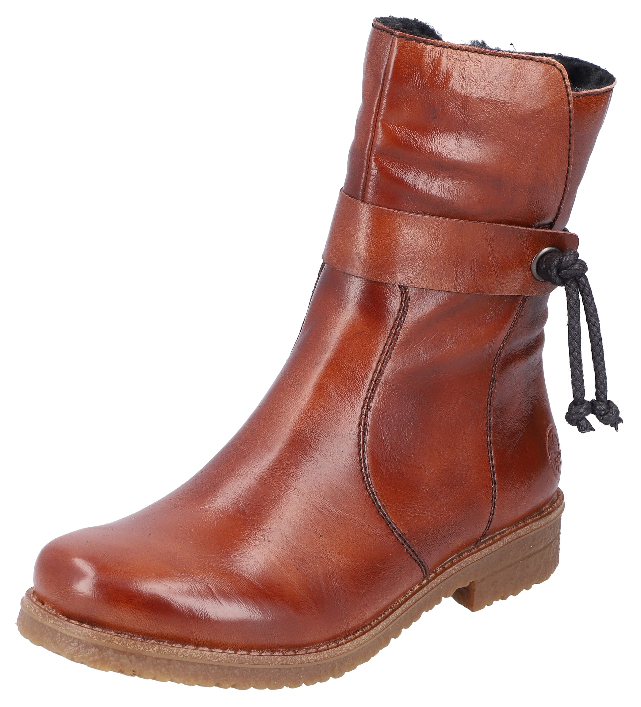 Winterstiefelette RIEKER, Damen, Gr. 36, rot (rotbraun), Lederimitat, Schuhe Winterstiefelette, mit Zierkordel