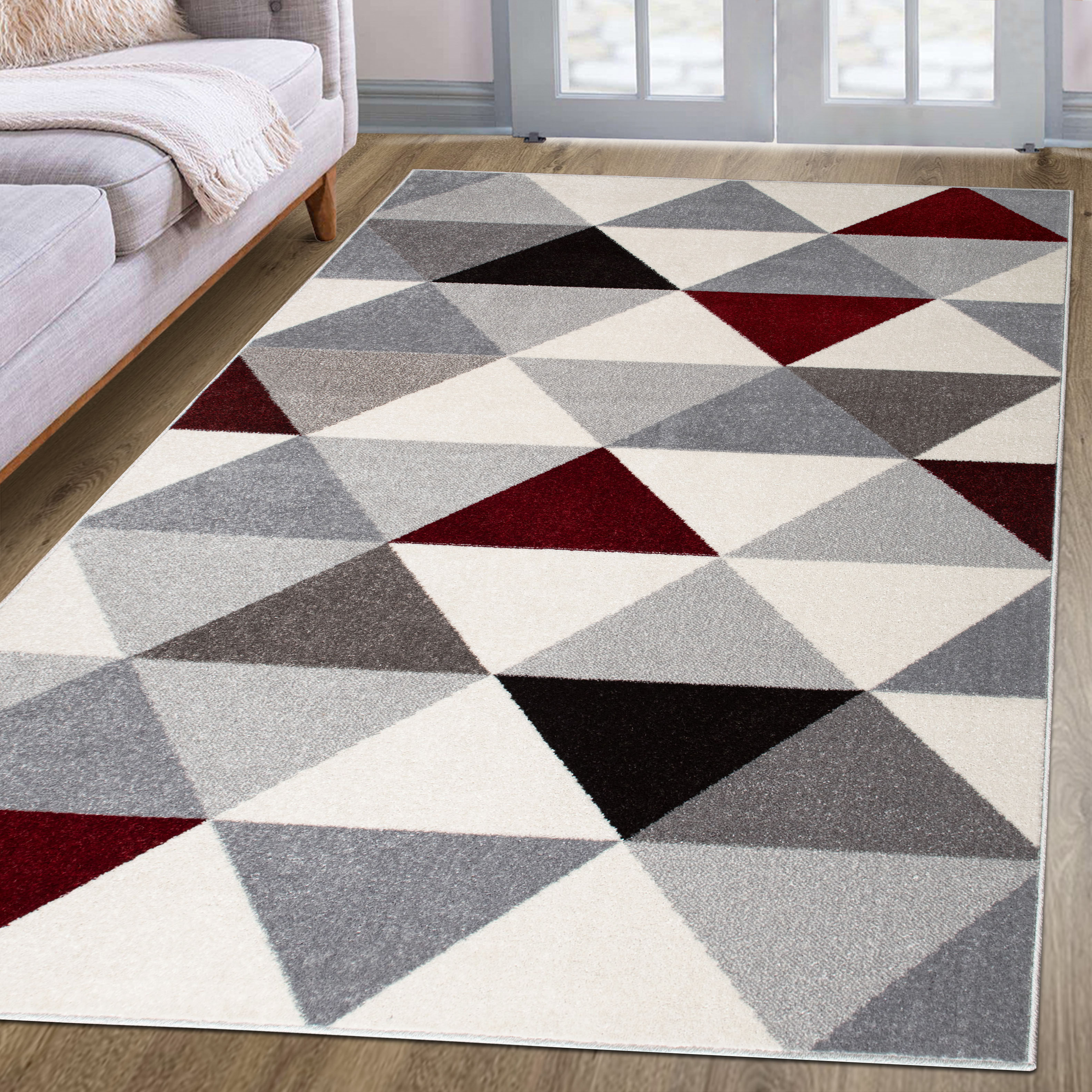 Teppich MY HOME "Berlad Geo" Gr. 4, rot, B:160cm H:9mm L:230cm, Kunstfaser, Teppiche, mit besonders weichem Flor, Kurzflor, modernes geometrisches Design Image