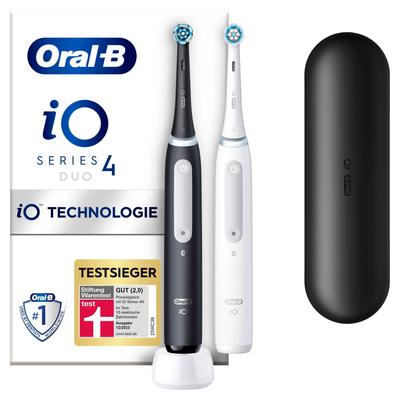 Elektrische Zahnbürste ORAL-B "iO 4 Duopack" Elektrozahnbürsten schwarz (matt black/quite white) mit Magnet-Technologie, 4 Putzmodi, Reiseetui