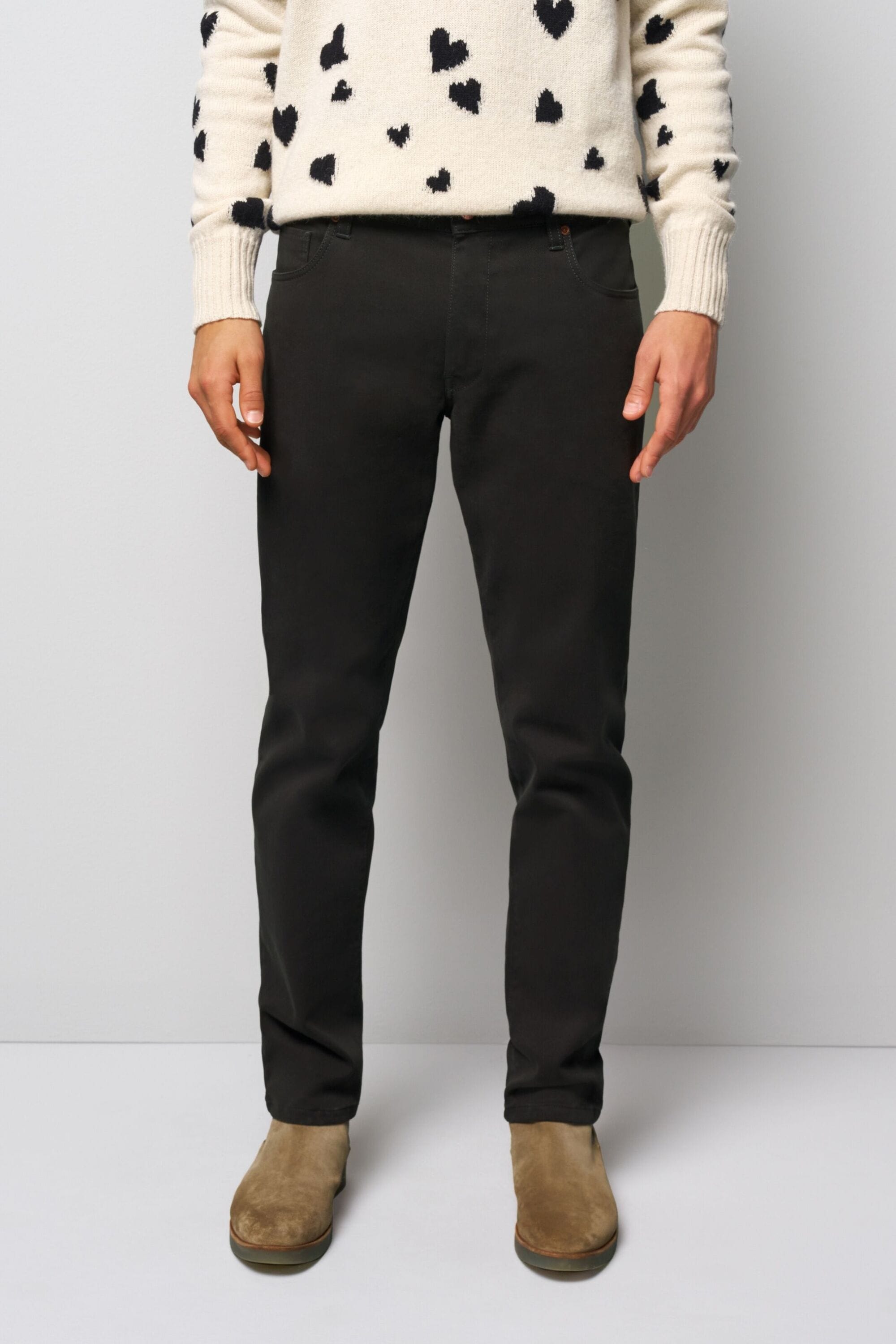 Chinos MEYER "Five-Pocket Chino", Herren, Gr. 38, Länge 34, grau (anthrazit), 98% Baumwolle, 2% Elasthan, unifarben, slim fit lang, Hosen, aus robustem BIO-Baumwoll