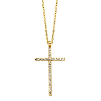 Kette mit Anhänger JULIE JULSEN "925/- Sterling Silber vergoldet mit Anhänger Kreuz", gelb, Halsketten, Damen, 45cm, Silber 925 (Sterlingsilber), L: 45cm, glänzend Image