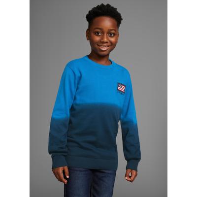 Strickpullover DELMAO "für Jungen", Jungen, Gr. 152/158, blau (marine), Strick, Obermaterial: 100% Baumwolle, mehrfarbig, modisch, Basic, Rundhals, Langarm Bündchen, Pullover, in tollem Farbverlauf Image