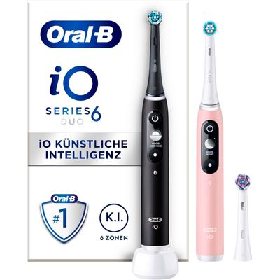 Elektrische Zahnbürste ORAL-B "iO 6 Duopack" Elektrozahnbürsten pink (black lava/pink sand) mit Magnet-Technologie, Display, 5 Putzmodi