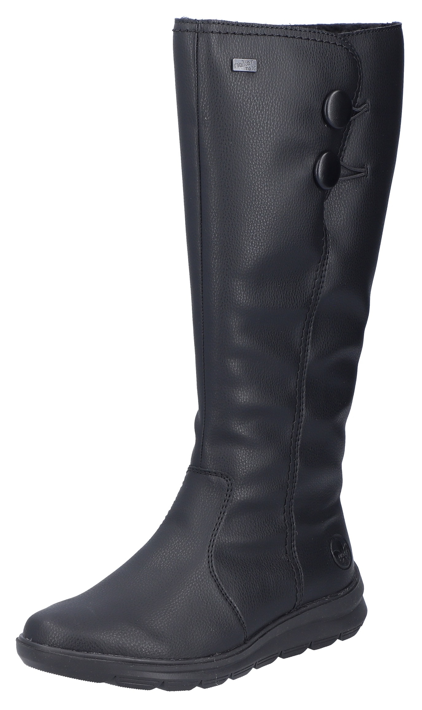 Winterstiefel RIEKER, Damen, Gr. 43, XL-Schaft, schwarz, Lederimitat, unifarben, Schuhe Winterstiefel, Langschaftstiefel, Keilabsatz, mit Warmfutter und Reißverschluss