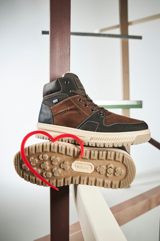 Winterboots RIEKER, Herren, Gr. 45, braun (dunkelbraun kombiniert), Leder, Lederimitat, Textil, Schuhe Winterboots, Sneaker, Schnürboots - 150 Jahre RIEKER Jubiläumsartikel