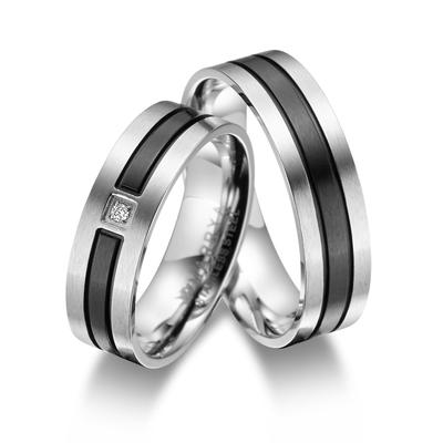 Verlobungsring MARRYA "Edelstahl Ringe Trauringe Eheringe Partnerringe" Gr. 72, schwarz (herren ring, silber, schwarz), 