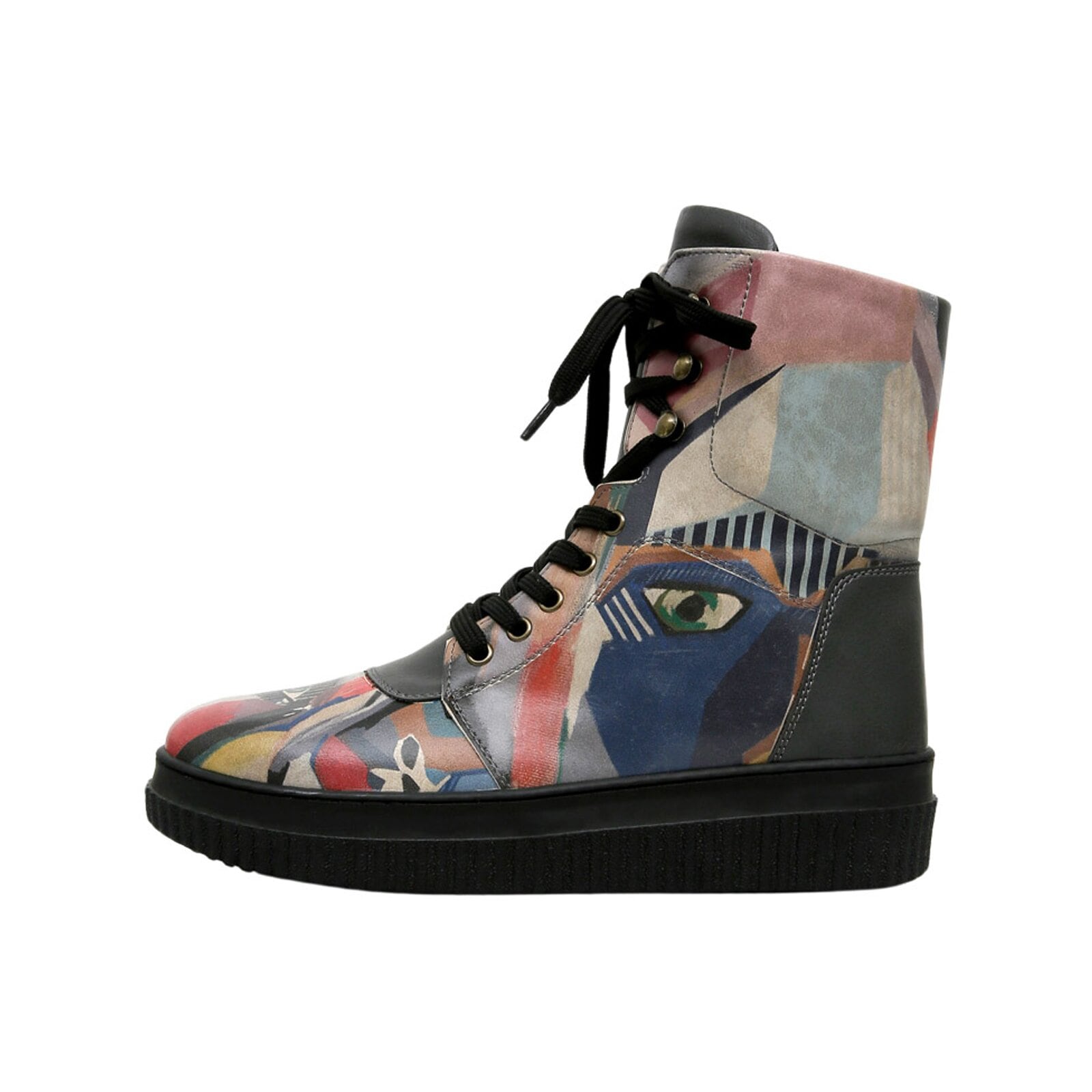 Schnürboots DOGO "Future High Top Boots You Are Never Alone Damen Stiefeletten", Damen, Gr. 41, Normalschaft, grau, Lederimitat, Schuhe Schnürboots, Handgefertigt