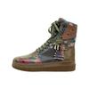 Schnürboots DOGO "Future High Top Boots Bear And Flowers Damen Stiefeletten", Damen, Gr. 37, Normalschaft, schwarz, Lederimitat, Schuhe, Handgefertigt